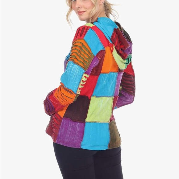 The Collection Royal Womens S Colorful Patchwork Nepal Zip Hoodie Y2K **No Zip - Picture 2 of 15